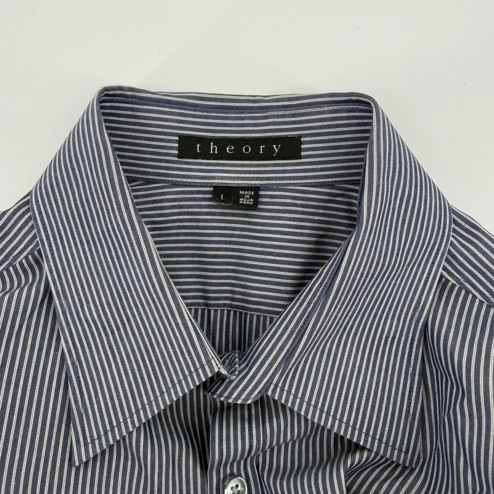 Theory‎ Mens Striped Dress Shirt Long Sleeve Button Down Size L Blue White - Picture 3 of 6
